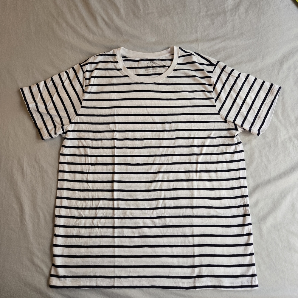 Primary sz L White & Navy Nautical Stripe Shirt